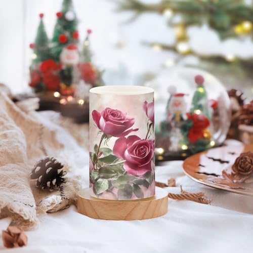 Image of Watercolor Rose Flickering Flameless Candles LED Battery Operated with Remote Timer Pillar Candles for Home Birthday Wedding Christmas Decor, Set of 2