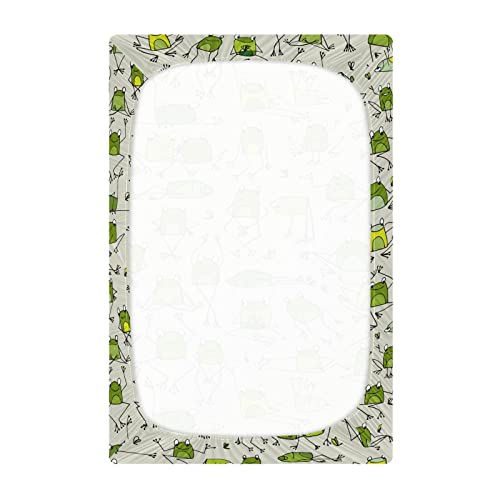 Image of Funny Frogs Crib Sheets Soft Breathable Fitted Baby Playard Sheets Mattress Cover for Girl Boys, 39 inch x 27 inch x 5 inch