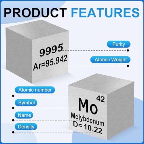 Image of 0.39 inch Molybdenum Metal Element Cube 10MM Density Cubes 99.95% High Purity, Periodic Table of Elements Collection for Element Collections Hobbies, Pure Molybdenum Cube(Mo 0.39 Inch)