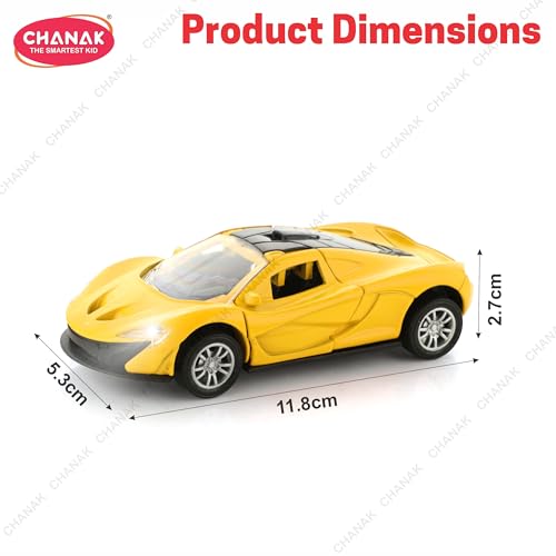 Image of Chanak Die Cast Car for Kids Alloy Metal Pull Back Car Toy Car Toy Vehicle with Openable Doors & LED Lights Cars for Kids Collectible Toy Vehicle Gift for Kids Boys Girls BIS Approved (Yellow)