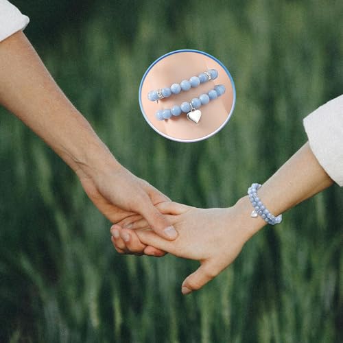 DUQGUHO Heart Bracelet for Women Healing Crystals Bracelets 8mm Love Charm Bracelet for Women Natural Stone Stretch Beads Bracelet Gifts for Women 2Pcs4