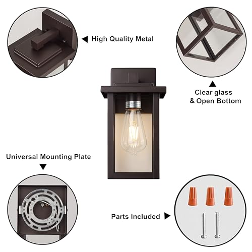 Image of Oil Rubbed Bronze Outdoor Wall Light Fixture, Waterproof Clear Glass Shade Outdoor Sconce Lighting with E26 Sockets, 11 inch Exterior Lantern Lights for House Porch Entryway