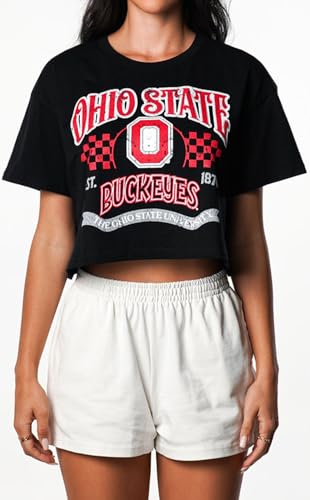 The Wild Collective Ohio State Buckeyes NCAA Officially Licensed Cropped Tee, Large Black