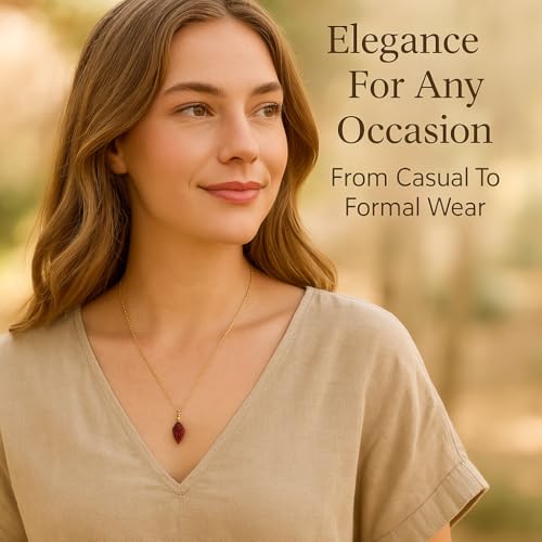 Red Garnet Pendant Necklace, Raw Gemstone Necklace, Red Crystal Necklace, January Birthstone Jewelry, 925 Silver 14k Gold Plated 16+2 inch Adjustable Chain2