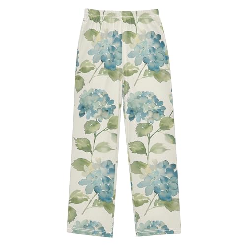 Light Blue Hydrangea Flower Pajama Pants Long Sleep Pant Soft PJ Bottoms Sleepwear