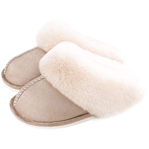 ORPAPA Damen Hausschuhe Plüsch Fleece Flauschige Pantoffeln Wärme Weiche Hausschlappen Innen- und Außengummisohle Cover