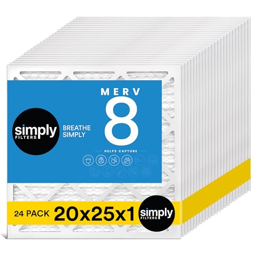 Simply 20x25x1 Air Filter, MERV 8, MPR 600, 24 Pack, For Home AC Furnace & HVAC (Actual Size: 19.75