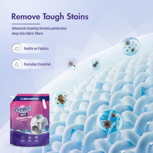 Image of Amazon Brand - Presto! Matic Front Load Liquid Detergent Refill Pack 5L | Floral Scent | Quick Action Stain Removal for Front Load Washing Machines