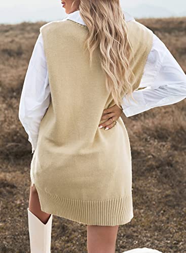Image of EVALESS Oversized Sweater Vest for Women V Neck Sleeveless Solid Color Loose Pullover Sweater