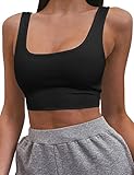Mizoci Women's Basic Sleeveless Square Neck Cropped Double Layer Sexy Crop Tank Top,X-Small,Black