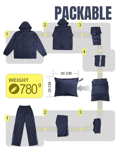 Chaqueta impermeable con capucha hideaway y pantalón de lluvia 33,000ft azul marino 6