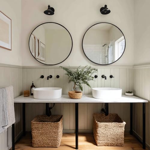 Image of Sunniry Round Mirror 24 inch, 2 Pack Circle Mirror with Metal Frame | Aluminum Matte Metal Frame, High Definition Mirror, No Distortion, Suitable for Bathroom, Bedroom, Entryway, Living Room