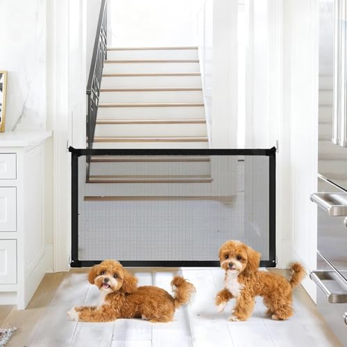 YOUNGSAY 2 STK Hunde Türschutzgitter Treppenschutzgitter, 110 x 72cm Schwarz Treppenschutzgitter Ohne Bohren mit 8 Klebehaken für Treppen, Türen und Flur