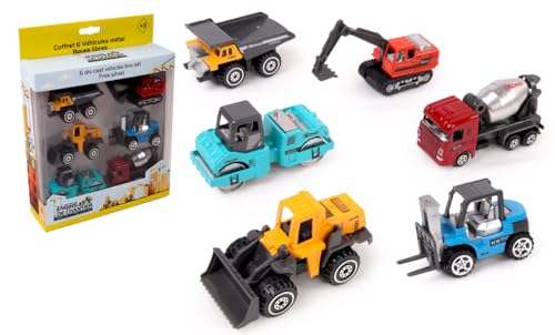 ENGINS DE CHANTIER - ENGINS DE CHANTIER - 6 Camions de Chantier - Véhicules d'Interventions - 022776-1/56 - Véhicule Roues Libres - Multicolore - Plastique - Travaux - Jouet Enfant - À Partir de 3 ans