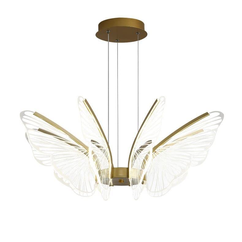 Lustre papillon LED style nordique chic en finition dorée pour grand salon