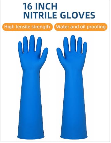 Image of 16 Inch Gloves - Long Cuff, Durable, Chemical-Resistant Safety Gloves for Industrial, Lab, Cleaning, Dishwashing, Home & Janitorial Use - Comfortable Fit (Nitrile, 10 Pair)
