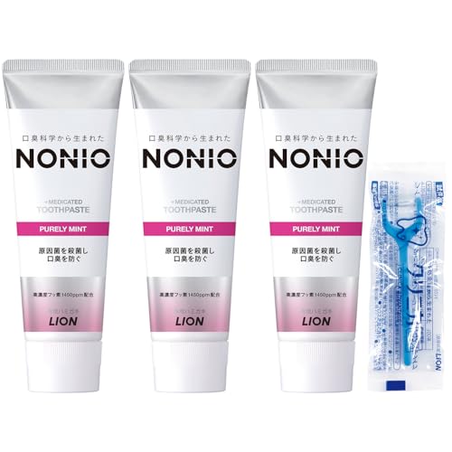 【Amazon.co.jp限定】NONIO(ノニオ) [医薬部外品] ハミガキ ピュアリーミント 130g×3個+フロス付き 歯磨き粉 口臭原因菌を殺菌 虫歯の商品画像（Amazon）
