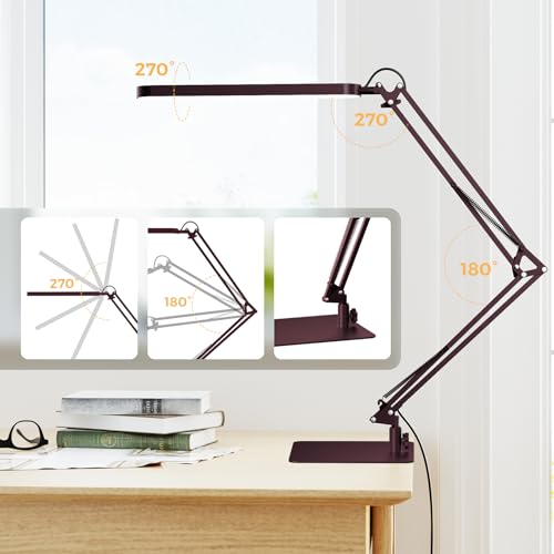 Image of SKYLEO LED Desk Lamp with Slim Base - Adjustable Swing Arm Desk Light, Dimmable, Timer, Eye Protection, Memory Function, 1300LM, 12W, Red