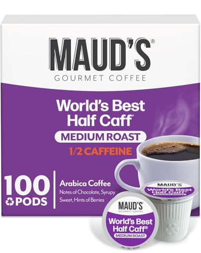 Maud's Half Caff Coffee Pods, 100 ct, Medium Roast Coffee in Recyclable Single Serve Pods – 100% Arabica Coffee, Compatible with Keurig K Cups Maker