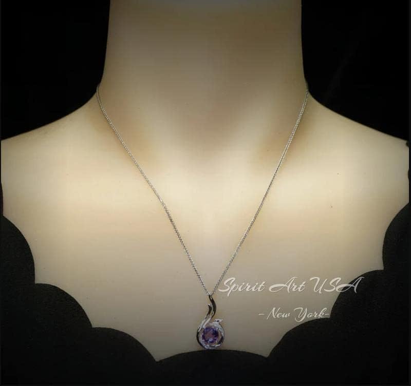 Genuine Amethyst Necklace - Phoenix Pendant - 18KGP @ Sterling Silver - February Birthstone - Luxury Amethyst Jewelry Round radiant cut Adjustable Chain - Image 3