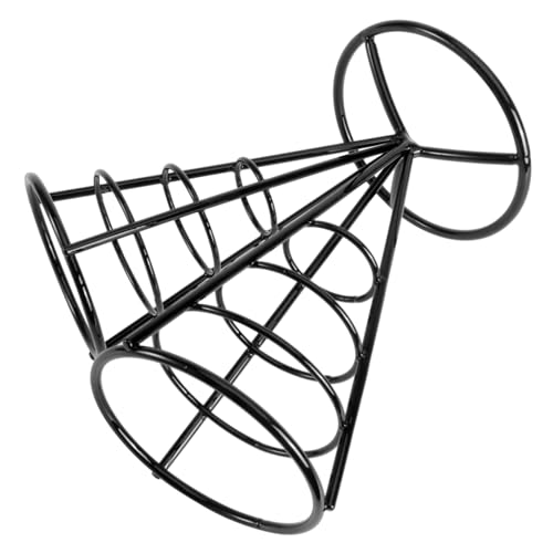 HOUDERCO フレンチフライ用メッシュスタンド 黒色錐形スナックラック 安定ベース付き 不??製前菜コーンホルダー 揚げ物やチキンフィンガ