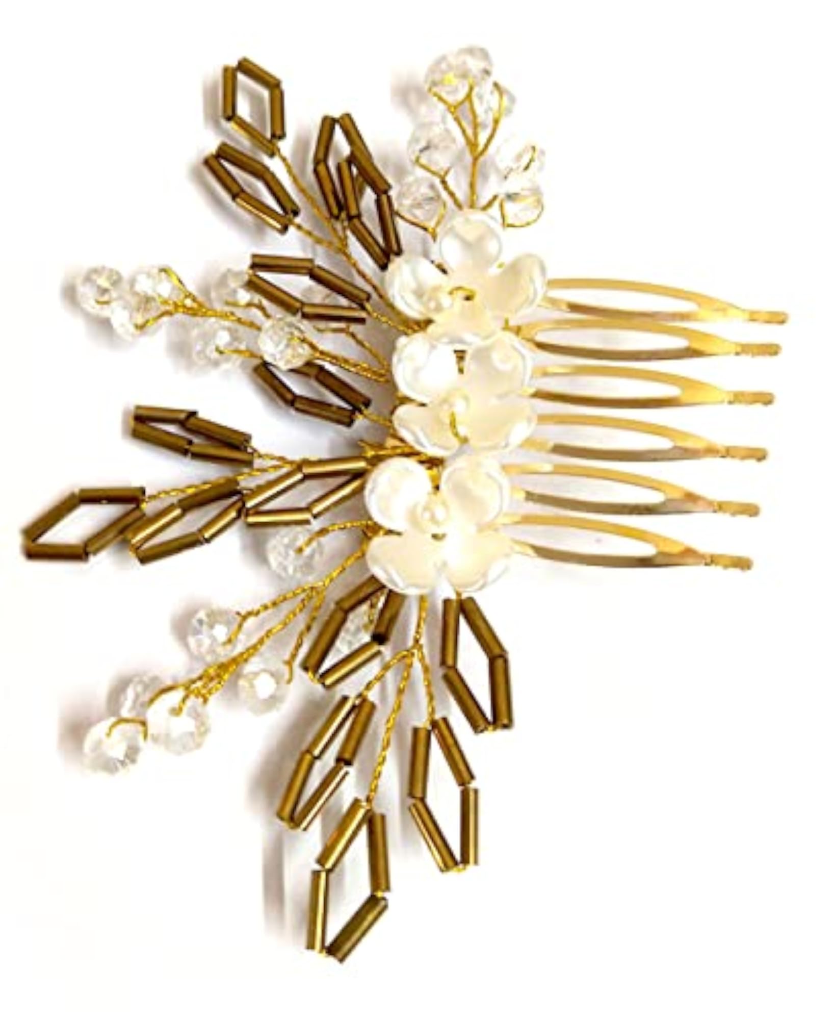 3pcs Golden and Pearl Comb Clip Pins with Artificial Flowers