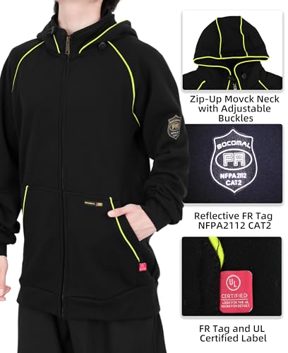 BOCOMAL FR Hoodies 12oz Heavyweight Cotton Fleece Zipper Front Flame Resistant Contrast Stripes Hooded Sweatshirts2