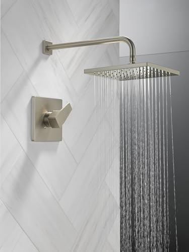 Image of Delta Modern 14 Series Square Rain Shower Faucet Set, Brushed Nickel Shower Head and Handle Set, Valve Trim Kit, Spotshield Stainless T14268-SP-PP (Valve Not Included)