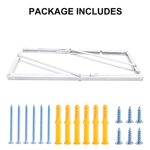 Image of YUMORE Folding Shelf Brackets, 24 Inch Heavy Duty L Bracket, White, 2 Pack | High-Quality Metal, Easy to Install, DIY Collapsible Shelf Bracket for Workbench Folding Table Hinge, Max Load: 330lb
