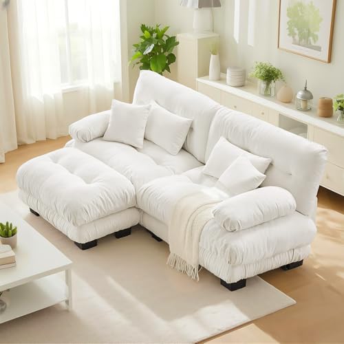 Image of SoarFlash L Shaped Couches for Living Room, Small Sectional Sofa Set with Reversible Chaise, Modern Designed Sleeper Sofas and Modular Couch Function, Suitable for Small Spaces in Apartment, White