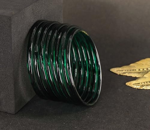 Image of ZULKA Designer Plain Glossy Glass Kada Set For Women & Girls With Diamond Cut Design | Fancy Designer Glass Bangles | Traditional Chudi | Kanch Ki Churi | Stylish Glass Kada For Wedding - Set Of 8