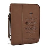 Custom Bible Cover - Philippians 4:13 - Brown Bible Case with Black Engraving