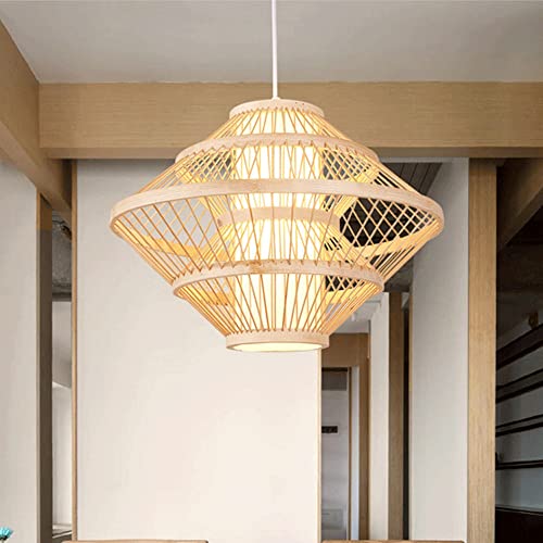 Lámpara colgante de bambú con cable ajustable estilo jaula de pájaro para comedor 3