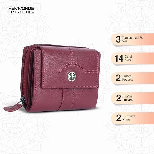 Leather Wallet Woman with 14 Card Slots - Clutch for Women, RFID Wallet Women Stylish, Ladies Purse for Womens Wallet, Purse for Woman, Berry Red, M, Modern2