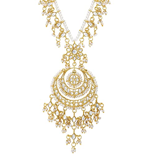 Image of Aheli Elegant Indian Faux Kundan Studded Choker Necklace with Maang Tikka Set Ethnic Wedding Wear Bharatanatyam jewellery set Gift for Women