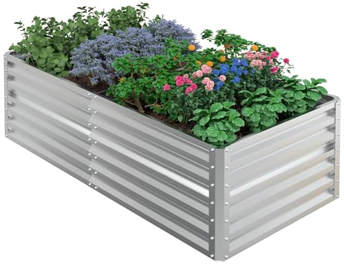 UDPATIO Jardinera elevada de metal, 180 x 60 x 90 cm, zinc y aluminio, para jardín y balcón, 970 L, jardinera para el cultivo de verduras, flores y frutas, plata