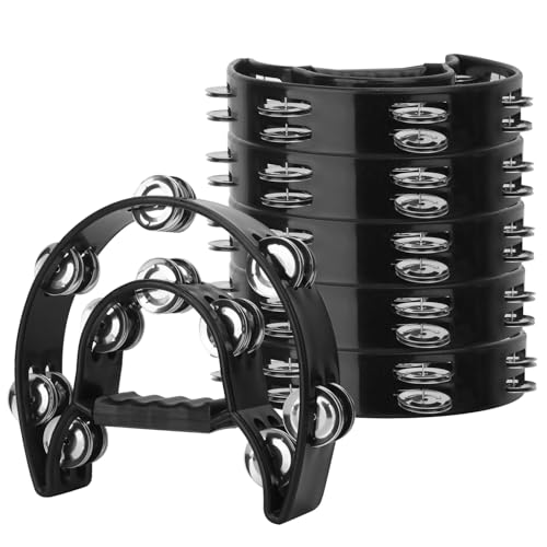 IHDYPPEW 6 Pack Double Row Tambourine â€“ 9.06 inch Professional Handheld Tambourine 20 Metal Jingles, Half Moon Musical Tambourine, Plastic Tambourines for Adults, Music Lovers and Performers