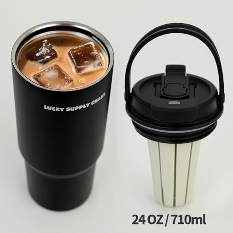 Water Bottle 24 Oz/Stainless Steel Tumbler with Straw - Vacuum Insulated Water Bottle for Home, Office or Car Reusable Cup With straw,Cold for 12 Hrs or Iced for 24 Hrs(Black)