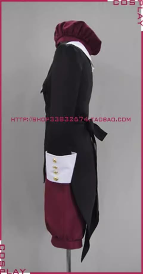 Costat esquerre view of the KKANON Yoshiya Cosplay Outfit on a mannequin, showing the jacket's cut and the details of the white cuffs with gold buttons.