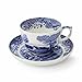 Spode Blue Italian 20oz Jumbo Cup & Saucer, Set of 4 – Large Porcelain Hot Beverage Cups with Ornate Rim & Scenic Design - Elegant Ceramic Drinkware for Coffee, Tea, Brunch Settings
