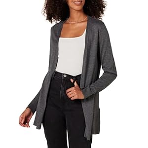 Amazon Essentials Damen Leichte Strickjacke ohne Knöpfe (in Übergröße erhältlich), Dunkelgrau Meliert, M