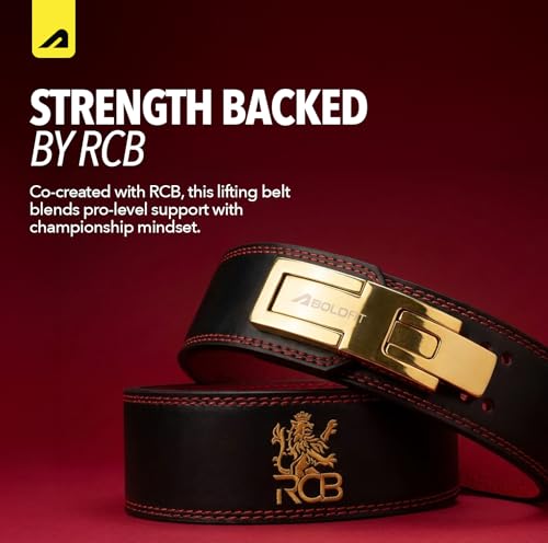 Image of Boldfit x Royal Challengers Bengaluru Official Merchandise Weightlifting Belt with Lever Lock Buckle for Men & Women Workout PU Leather Powerlifting Gymbelt for Deadlift Squat Support Belt BlackRed S