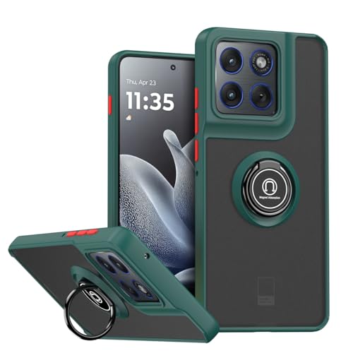 Image of QUIETIP Case for Motorola Edge 70 with Screen Protector,Magnetic Ring Car Stand Silicone Translucent Matte Drop Protection Cover,Green