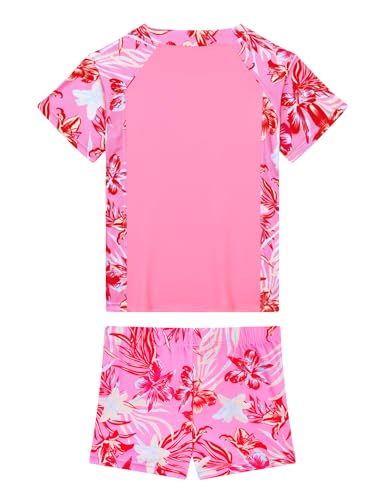 Image of Girls Swimsuit 2 Piece Rash Guard Set Short Sleeve Bathing Suits UPF 50+ Summer Beach Swimwear