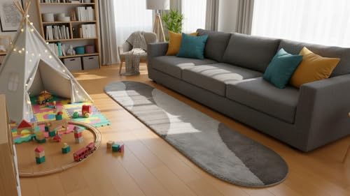 Image of Fluffy Silky Micro Fiber Polyster Carpet /Runner for Bedroom, Study Room, Playing Room, Guest Room ETC. 4x6 feet Feet, (Grey and Silver New Laher)