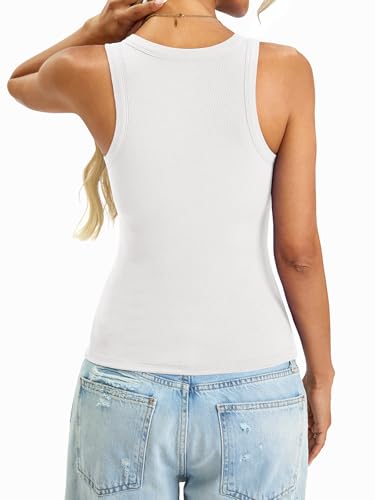 Womens Built in Shelf Bra Tank Tops Padded Ribbed High Neck Shirts Slim Fitted Basic Summer Sleeveless Tee4