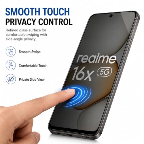 Image of FIRST MART Militry-Grade Privacy Screen Protector for Realme 16x - Anti-Spy Edge to Edge Coverage I Case Friendly, 9H Hardness, Bubble-Free | Anti-Peeping, 2 Pack
