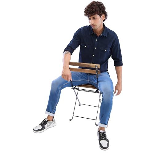 Image of Spykar Men's Slim Fit N /A Full Sleeve Indigo Casual Shirts