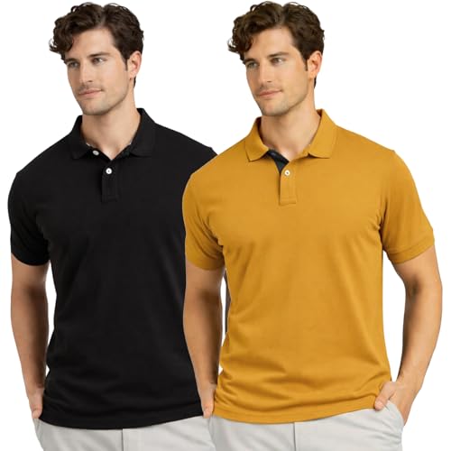 Image of Men's Premium Cotton Pique Polo T-Shirt, Classic Fit Short Sleeve Casual Summer Shirt, Soft & Breathable Fashion Polo