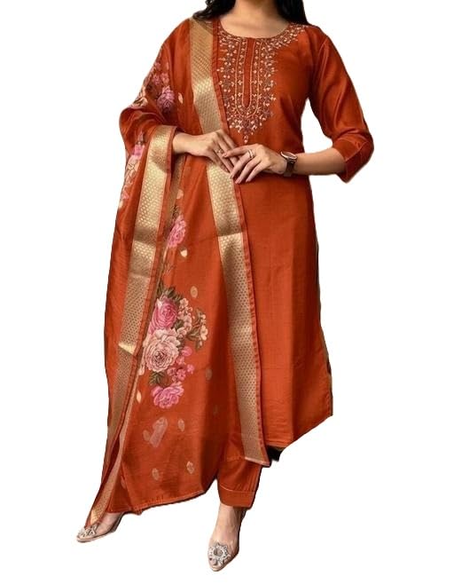 Traditional Kurta Set with Dupatta Designed with Light Embroidery Suitable for Celebration Party Moments-picture-44
